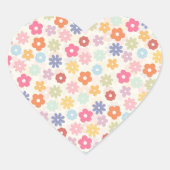 Boho Retro Daisy Flowers, zomer 70 Hart Sticker (Voorkant)