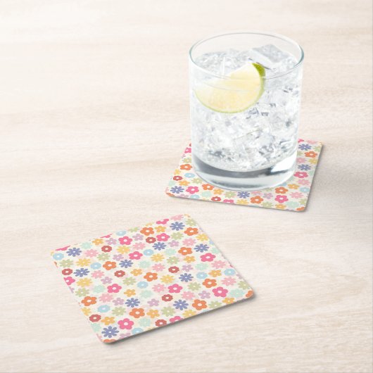 Boho Retro Daisy Flowers, zomer 70 Kartonnen Onderzetters (Insitu)