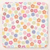Boho Retro Daisy Flowers, zomer 70 Kartonnen Onderzetters (Voorkant)