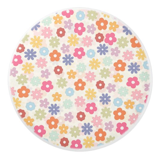 Boho Retro Daisy Flowers, zomer 70 Keramische Knop (Voorkant)