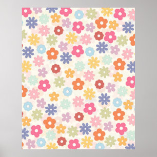 Boho Retro Daisy Flowers, zomer 70 Poster