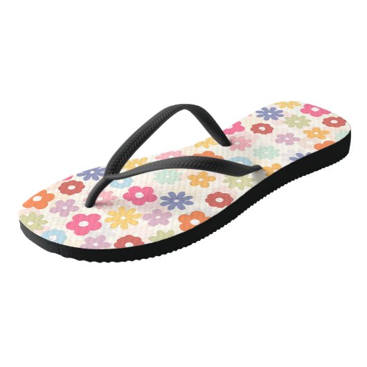 Boho Retro Daisy Flowers, zomer 70 Teenslippers (Schuin)