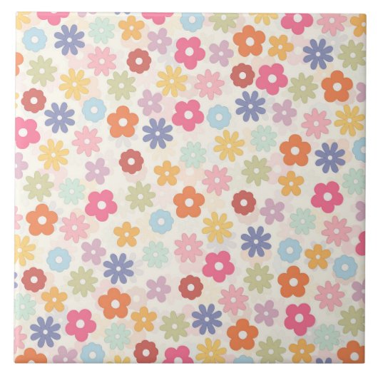 Boho Retro Daisy Flowers, zomer 70 Tegeltje (Voorkant)