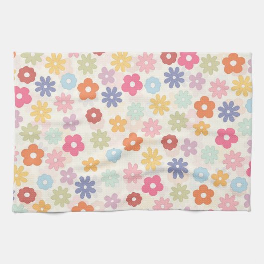 Boho Retro Daisy Flowers, zomer 70 Theedoek (Horizontaal)