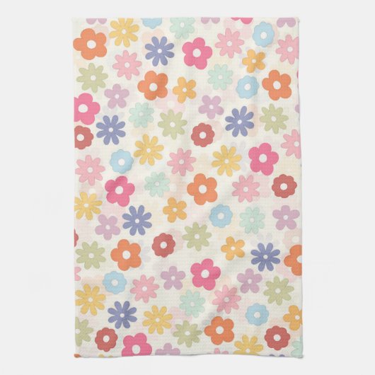 Boho Retro Daisy Flowers, zomer 70 Theedoek (Verticaal)