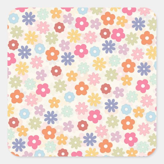 Boho Retro Daisy Flowers, zomer 70 Vierkante Sticker (Voorkant)
