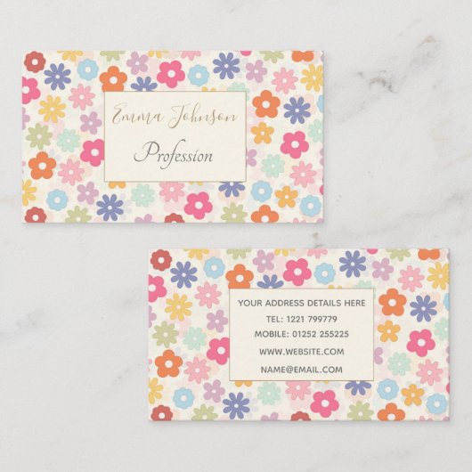 Boho Retro Daisy Flowers, zomer 70 Visitekaartje (Voorkant / Achterkant)