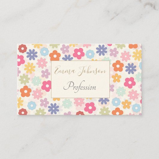 Boho Retro Daisy Flowers, zomer 70 Visitekaartje (Voorkant)