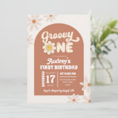 Boho Retro Daisy Groovy Een Eerste Verjaardag Kaart (Staand voorkant)