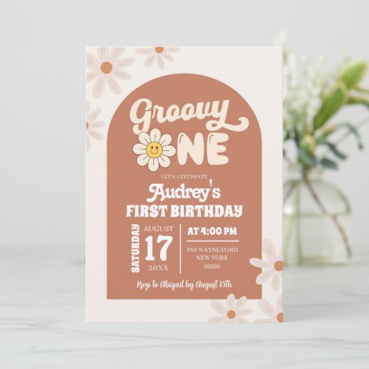 Boho Retro Daisy Groovy Een Eerste Verjaardag Kaart (Staand voorkant)