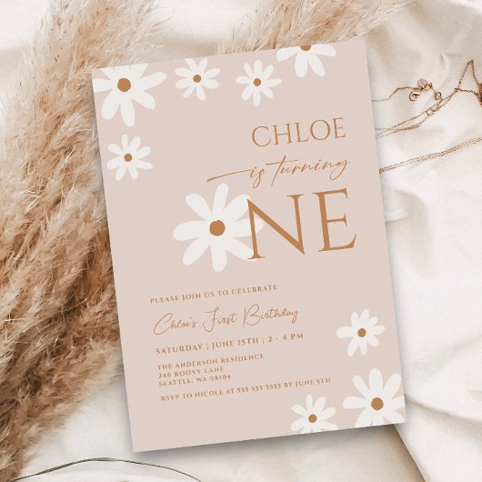 Boho Retro Daisy meisje eerste verjaardag Kaart