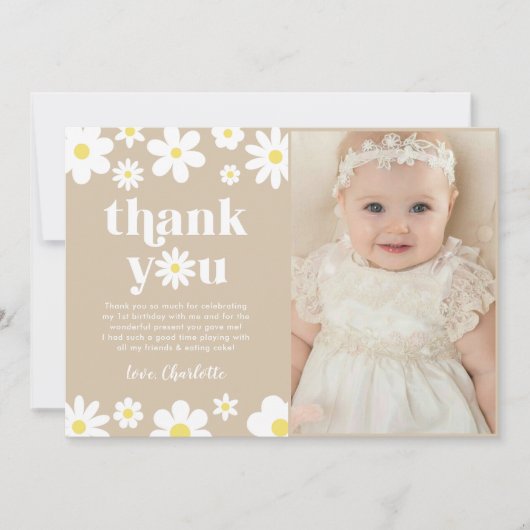 Boho Retro Daisy Verjaardagsfoto Bedankkaart (Voorkant)