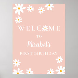 Boho Retro Daisy Wild Een 1e Verjaardag Welkom Poster
