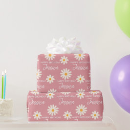 Boho retro desert daisy gepersonaliseerde verjaard cadeaupapier