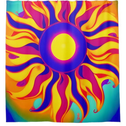 Boho Retro Douchegordijn Sunburst Hippie  (Voorkant)