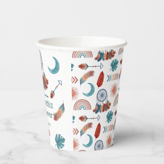 Boho Retro Dreamweaver Baby shower Papups Papieren Bekers (Links)