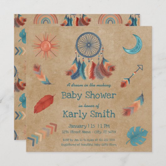 Boho Retro Dreamweaver Baby shower Uitnodiging (Voorkant / Achterkant)