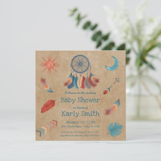 Boho Retro Dreamweaver Baby shower Uitnodiging (Staand voorkant)