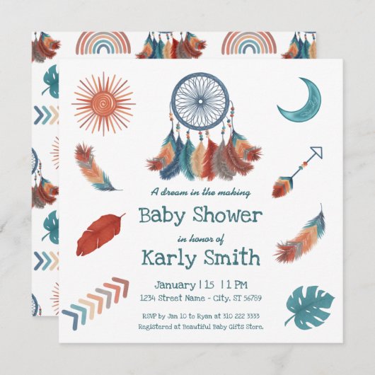 Boho Retro Dreamweaver Baby shower Uitnodiging (Voorkant / Achterkant)