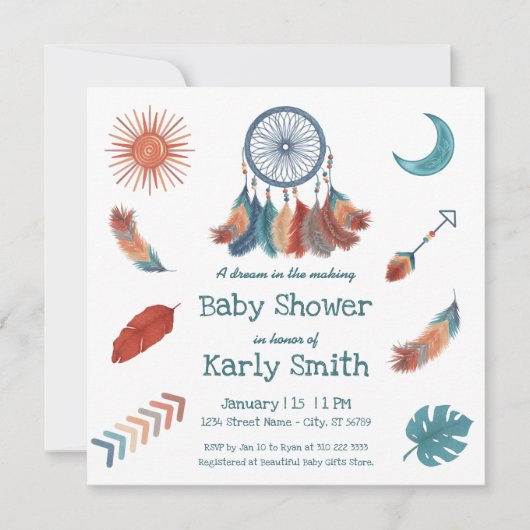 Boho Retro Dreamweaver Baby shower Uitnodiging (Voorkant)