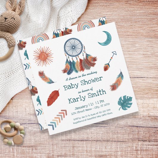 Boho Retro Dreamweaver Baby shower Uitnodiging
