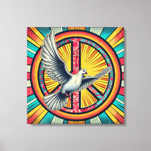 Boho Retro Duif en Vredesteken Canvas Afdruk