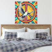 Boho Retro Duif en Vredesteken Canvas Afdruk (Insitu (Slaapkamer))