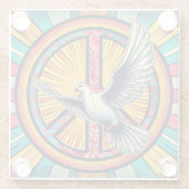 Boho Retro Duif en Vredesteken Glazen Onderzetter (Achterkant)