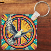 Boho Retro Duif en Vredesteken Sleutelhanger (Achterkant)