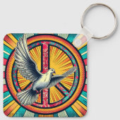 Boho Retro Duif en Vredesteken Sleutelhanger (Achterkant)