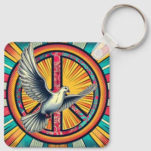 Boho Retro Duif en Vredesteken Sleutelhanger (Achterkant)