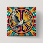 Boho Retro Duif en Vredesteken Vierkante Button 5,1 Cm (Voorkant)