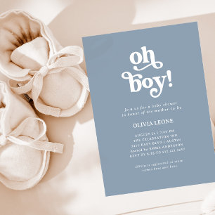 Boho Retro Dusty Blue   Oh Boy Baby shower Kaart