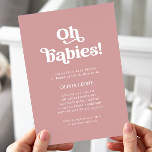 Boho Retro Dusty Roos   Twins Baby shower Kaart