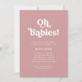 Boho Retro Dusty Roos | Twins Baby shower Kaart (Voorkant)