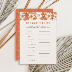 Boho Retro Floral Guess de prijs Baby shower spel Kaart