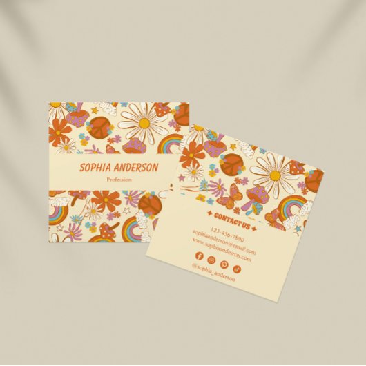 Boho Retro Floral Visitekaartje met Funky 70s Vib