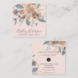 Boho retro floral waterverf make-up haar logo vierkante visitekaartje