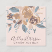 Boho retro floral waterverf make-up haar logo vierkante visitekaartje (Voorkant)