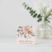 Boho retro floral waterverf make-up haar logo vierkante visitekaartje (Staand voorkant)