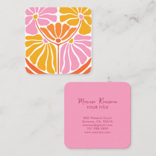 Boho retro Flower Pattern Vierkante Visitekaartje (Voorkant / Achterkant)