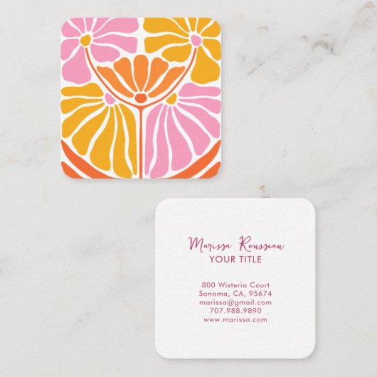 Boho retro Flower Pattern Vierkante Visitekaartje (Voorkant / Achterkant)