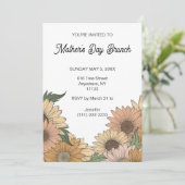 Boho Retro Flowers Moederdag Brunch Uitnodiging (Staand voorkant)
