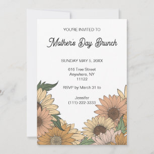 Boho Retro Flowers Moederdag Brunch Uitnodiging