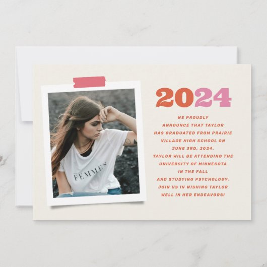 Boho Retro Foto Afstuderen Aankondiging (Achterkant)