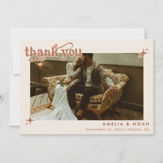 Boho Retro foto bruiloft bedankkaart Kaart (Voorkant)