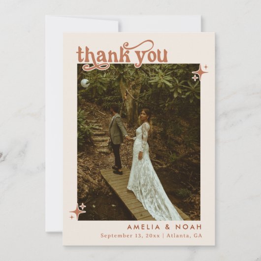 Boho Retro foto bruiloft bedankkaart Kaart (Voorkant)