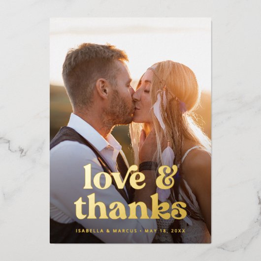 Boho Retro Foto Gouden Bruiloft Dank u Kaart (Voorkant)