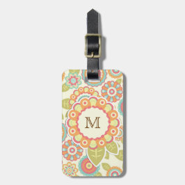 Boho Retro Funky Bloemen Bloemenpatroon (Cream) Bagagelabel