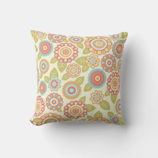 Boho Retro Funky Bloemen Bloemenpatroon (Cream) Kussen